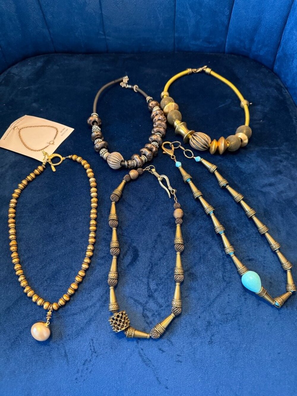 Handmade Artisan Brass Statement Necklace Lot - Mixed Boho Eclectic Bead Collect